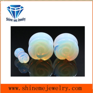 Body Piercing Jewelry Opalite Carved Flower Stone Earplug